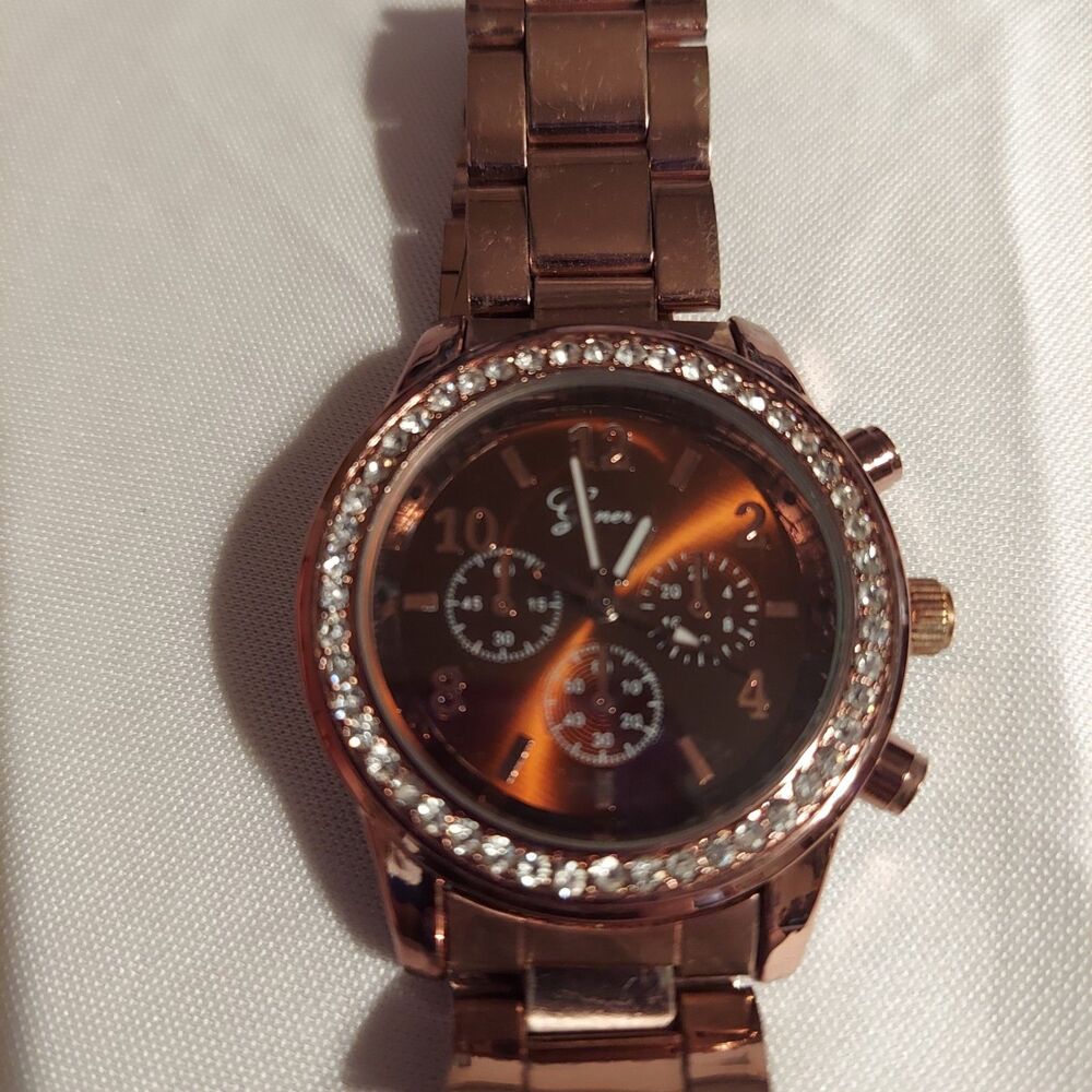 Geneva Watch Copper Color With Rhinestones For Parts ASIS - Picture 2 of 3
